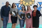 Da esquerda para a direita: Thiago Ribeiro, Agatha Battonyai Valeriano, Ana Lydia Costa Gouveia, Giovana Franchi e Rai de Almeida 